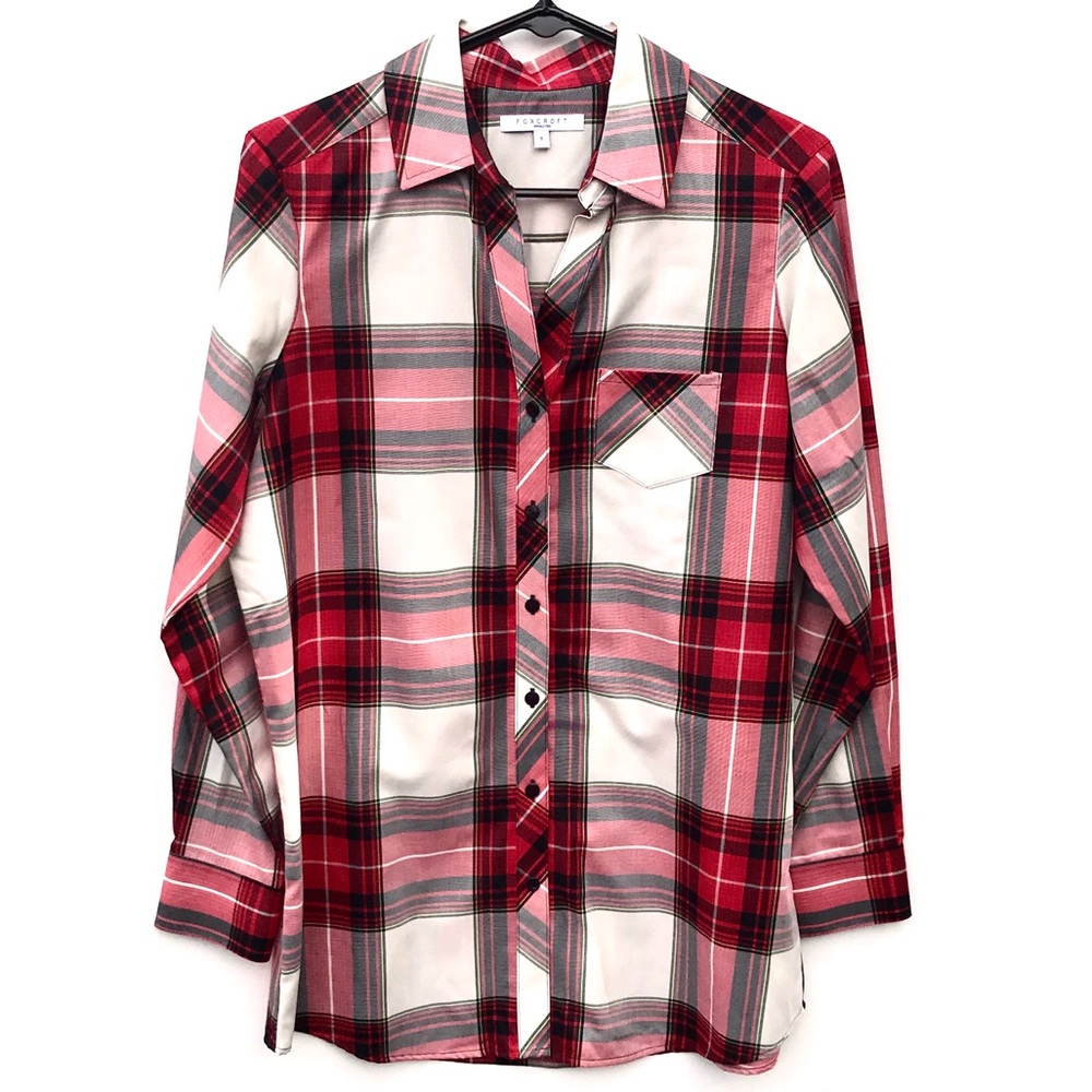Foxcroft Red and Pink Plaid Button Down Shirt